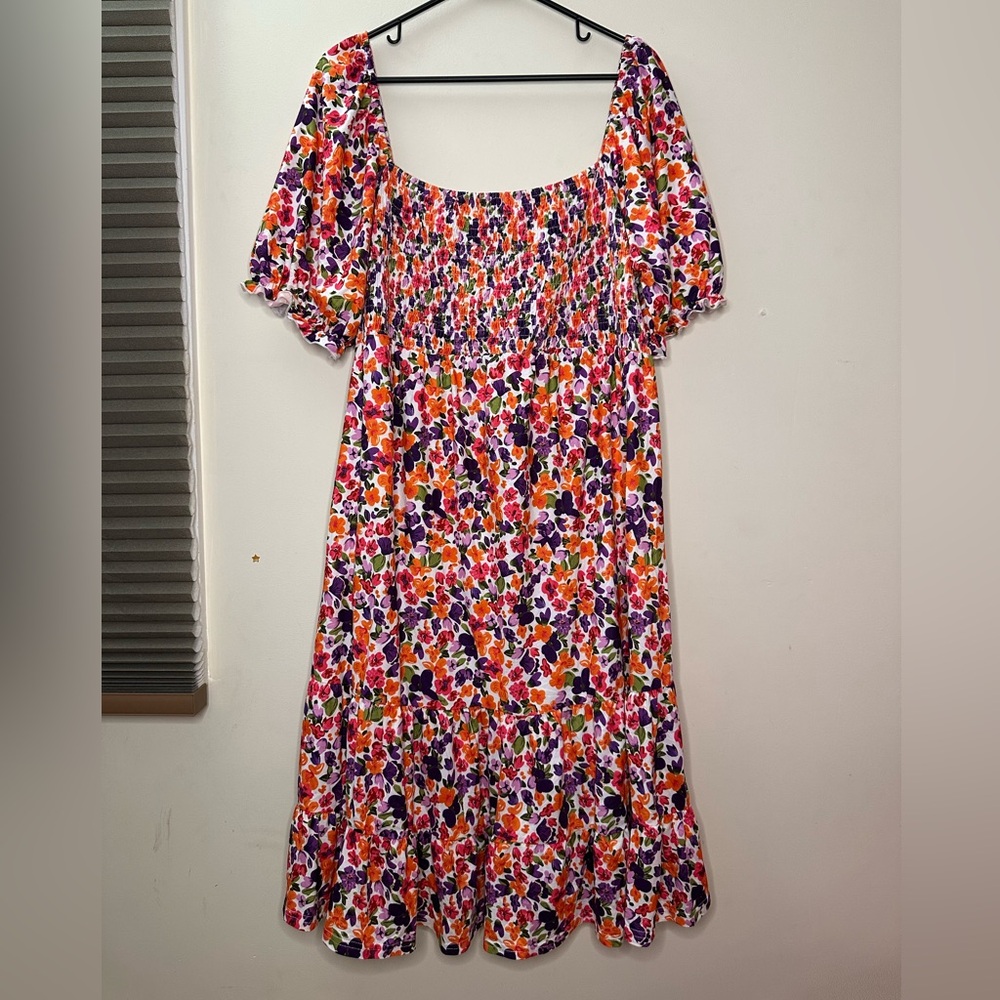 BeautyNee Maternity Floral Print Dress Short Puff Sleeve Square Neck Size 2XL - Picture 7 of 8